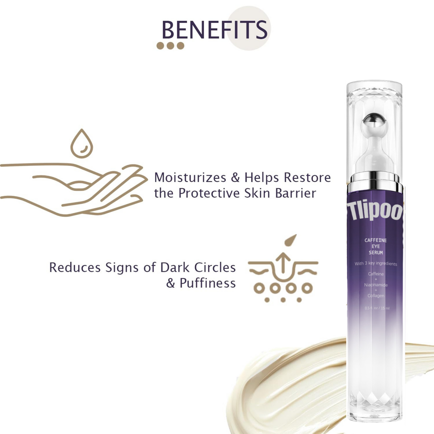 Tlipoo  Under Eye Cream for Dark Circles, Caffeine Eye Serum Infused with Collagen for Under Eye Treatment for Women